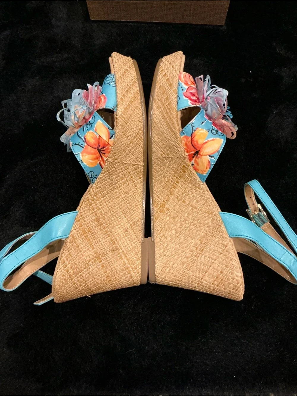 Naturalizer Teal Floral Slingback Sandals With Wedge Heel Size 8